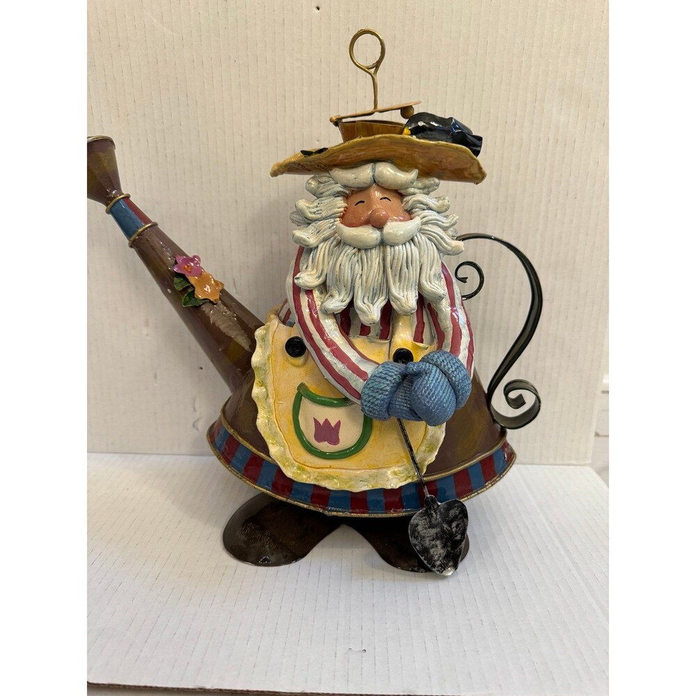 VTG Vintage Jim Shore Garden Santa Christmas Tin Cookie Jar Watering Can Decor